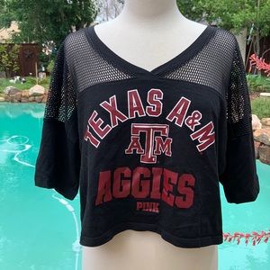 Victoria’s Secret pink Texas A&M crop football jersey top with mesh Adorable LG